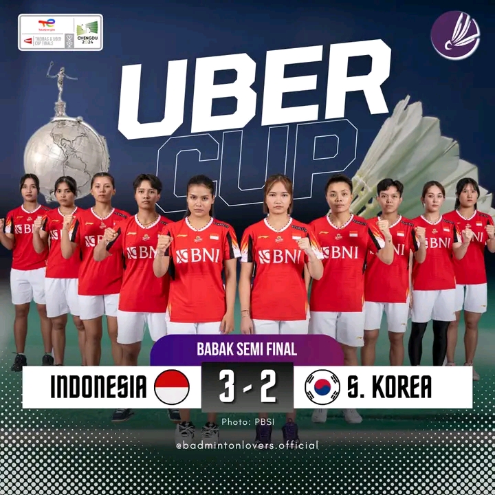 Hasil Pertandingan Uber Cup Indonesia vs Korea Selatan : 3-2